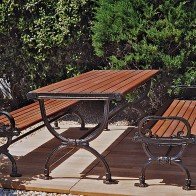 table and backless bench with ductile iron end frames