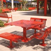 recycled steel table with seats
