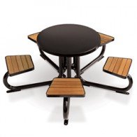 round steel table with attached seating