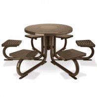 round steel table with attached seating