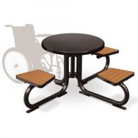 round steel table with attached seating