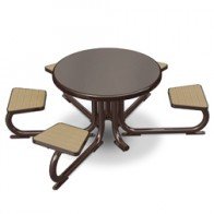 round steel table with attached seating