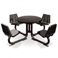 round steel table with attached seating