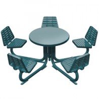 round steel table with attached seating